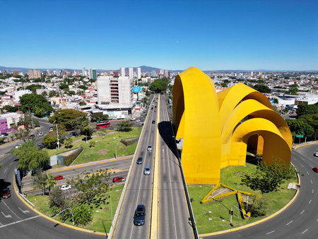 Guadalajara, Mexico - February 18 2024: high angle panoramic view of the millennium arches