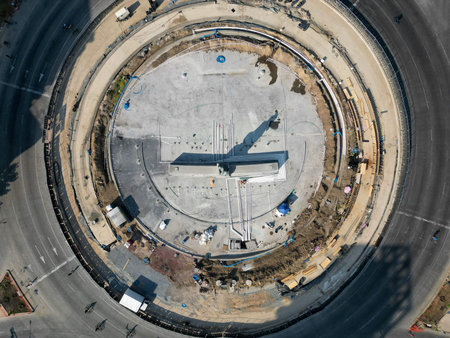 Guadalajara, Mexico - November 23 2025: Drone view of Minerva Roundabout, Guadalajara, under...