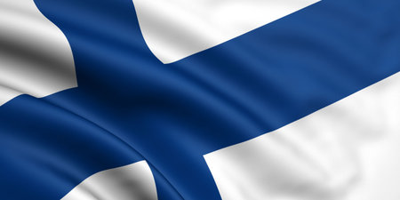 3d rendered and waving flag of finlandの写真素材