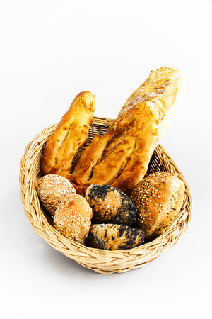 basket with breadの写真素材