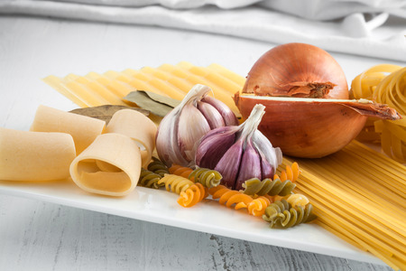 Italian Pasta with garlic and onionの写真素材