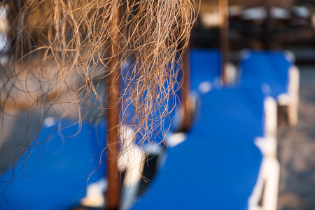 Umbrellas and sunbeds on the Spanish  beachの写真素材