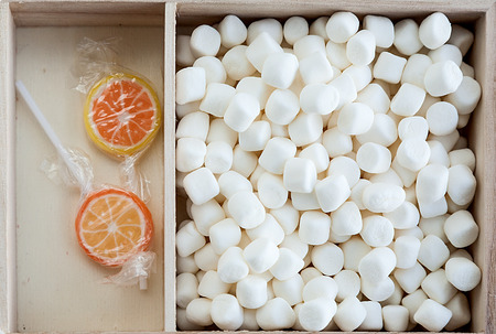 Different sweets in wooden boxの写真素材
