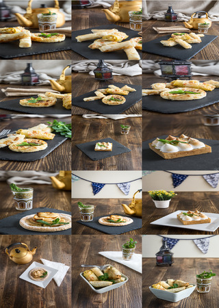 Typical Moroccan and Arabic food on old woodの写真素材