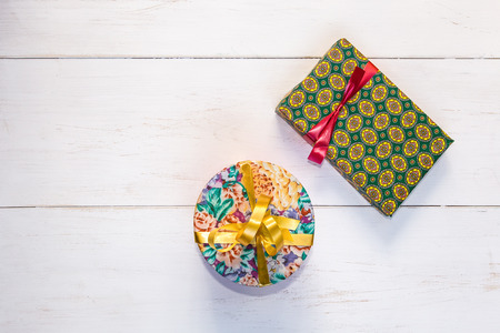 Beautiful Gift boxes with colored paperの写真素材