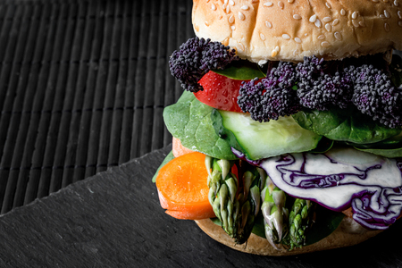 Vegan burger with fresh and healthy vegetablesの写真素材