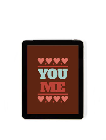 Tablet concept Valentine's Day signs: signs of Valentine's Day on the screen of a tablet
