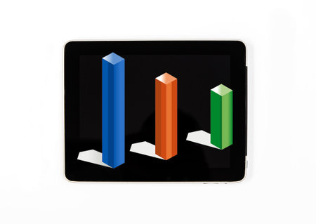 Tablet concept statistics signs: signs of statistics on the screen of a tablet