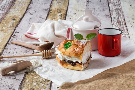 Delicious baked cake on baking paper