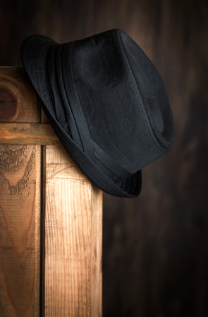 Close-up of Clothing and fashion accessories on wooden tableの写真素材