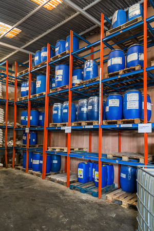 Tangier, Morocco-April 18,2016:In the picture we can see an industrial laundry with workers, washing machine, dryers, laboratory and boilers.のeditorial素材