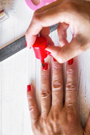 Manicure - Beauty treatment photo of nice woman manicured fingernails. Selective focus.の写真素材