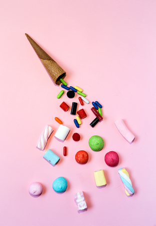 Sweets, colorful candies with colorful backgroundsの写真素材