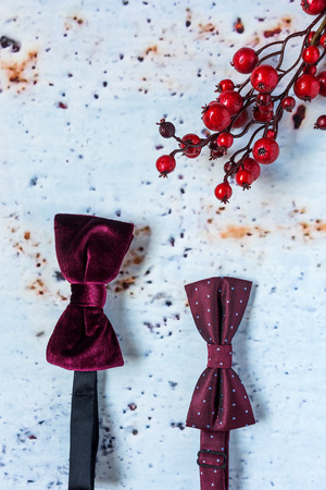 Close-up of Clothing and fashion accessories on wooden table from aboveの写真素材