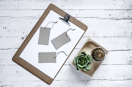 Clipboard with a tags from aboveの写真素材