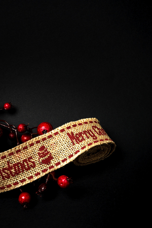 Christmas ornaments on black background. Balls. Toys. Santa claus; Candles; Gifts;の写真素材