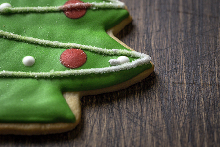 Christmas cookies on wooden table. With Christmas decorations. Copyspaceの写真素材