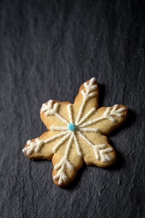 Christmas cookies on wooden table. With Christmas decorations. Copyspaceの写真素材