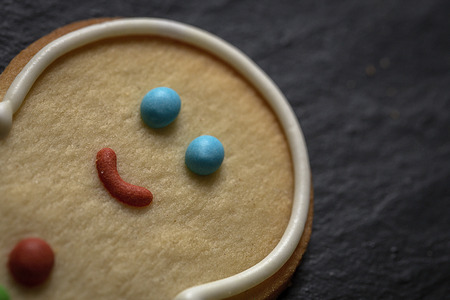 Christmas cookies on wooden table. With Christmas decorations. Copyspaceの写真素材