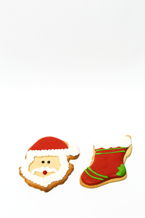 Christmas cookies on wooden table. With Christmas decorations. Copyspace. Isolatedの写真素材