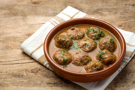 Delicious Homemade Albondigas with Spanish sauce. Tasty food Stewの写真素材
