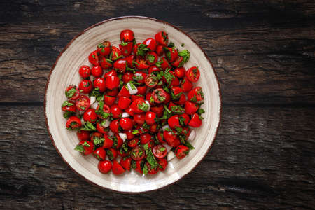 Healthy Homemade Tomato Salad with Mozzarella, Anchovies and Oregano. Healthy food conceptの写真素材