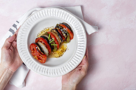 Homemade Ratatouille. Traditional French stew of summer vegetables. Healthy food. Vegan food concept