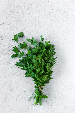 Aromatic herbs. Flat lay. On white background. Parsley. Rosemary. Mint. Laurel. Flat layの写真素材