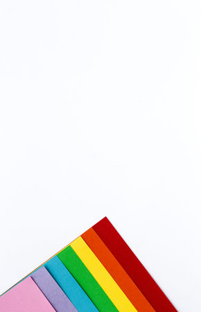 Colors of the rainbow, symbol of LGBT on white background Multi Colored paper from above. gays and lesbians. Flat layの写真素材