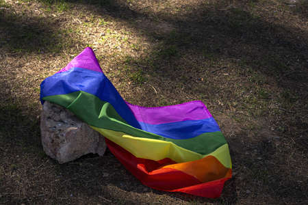 LGBT flag in the field. Pride. Freedom conceptの写真素材