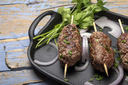 Traditional homemade kefta or kebab of meat. Halal concept. Arabic and turkish foodの写真素材