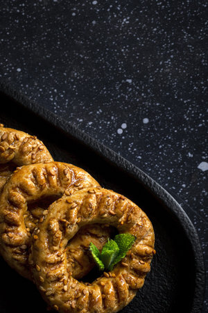 Traditional typical homemade Ramadan kaak sweets on dark background.Typical arabic halal food