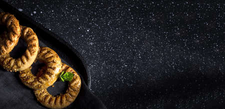 Traditional typical homemade Ramadan kaak sweets on dark background.Typical arabic halal foodの写真素材