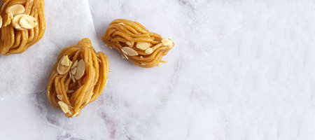 Homemade chebakias pastries, typical Moroccan sweets with honey for Ramadan and aid. halal food