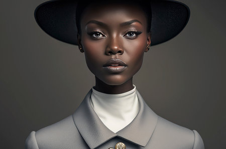 Generative AI illustration of african american woman dressed in couture fashion. Black power conceptの素材