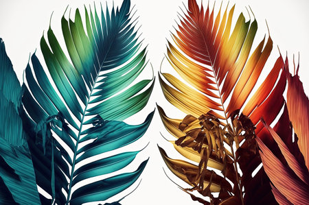 Generative AI Illustration of background Colorful tropical palm leaves. Nature conceptの素材