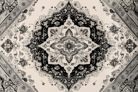 Generative AI illustration Retro Persian Carpet Design in different colors view from aboveの素材