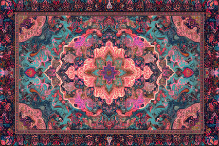 Generative AI illustration Retro Persian Carpet Design in different colors view from aboveの素材