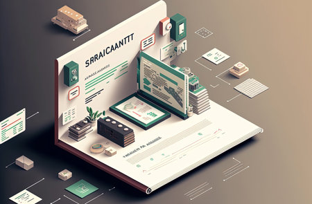 Generative AI of Isometric concept illustration of business analysis, analytics, research, strategy statistics, planning, marketing, studyの素材
