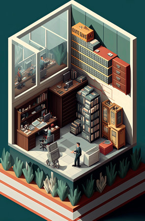 Generative AI of Isometric concept illustration of business analysis, analytics, research, strategy statistic, planning, marketing, study.Business conceptの素材