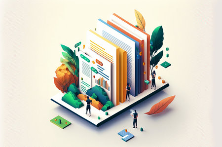 Generative AI of Isometric concept illustration of business analysis, analytics, research, strategy statistics, planning, marketing, studyの素材