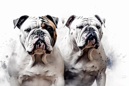 Generative AI illustration of white English bulldog dog, with pure white background and studio light. animals conceptの素材