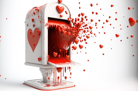 Generative AI illustration of postbox spitting out hearts. love conceptの素材