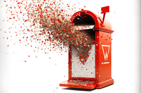 Generative AI illustration of postbox spitting out hearts. love conceptの素材