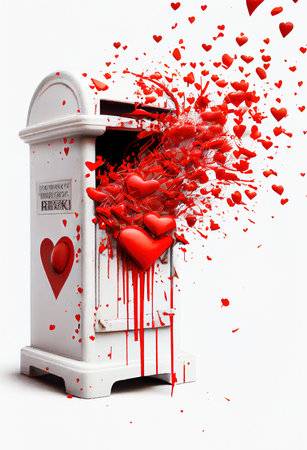 Generative AI illustration of postbox spitting out hearts. love conceptの素材