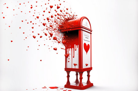 Generative AI illustration of postbox spitting out hearts. love conceptの素材