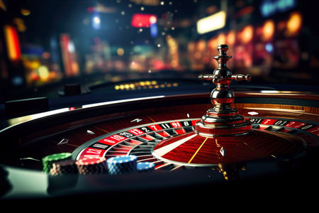 Generative AI illustration of elegant promotional poster showcasing the sophistication and glamor of playing live casino game. roulette gameの素材