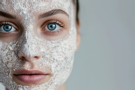 Generative AI illustration of beautiful woman with facial peeling beauty treatment. Beauty treatmentsの素材