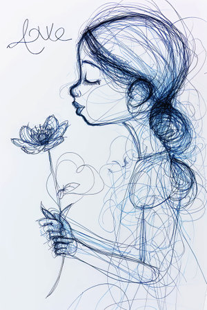 Generative AI background illustration of Love Picture Valentine's Day Poster Ink Painting Style.Love conceptの素材