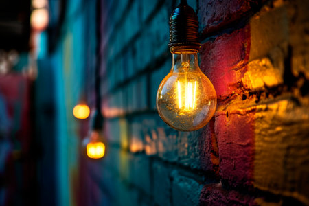 light bulb illuminated with renewable energy with colorful background. environment saveの素材